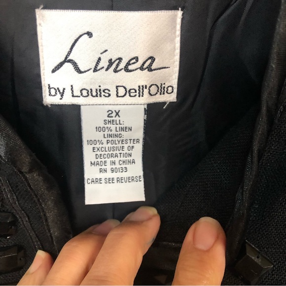 Linea Women’s Jacket Black Linen Satiny Trim Jewel Embellished Boxy 3/4 Sleeve - Picture 6 of 8